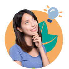 woman looking at lighbulb graphic